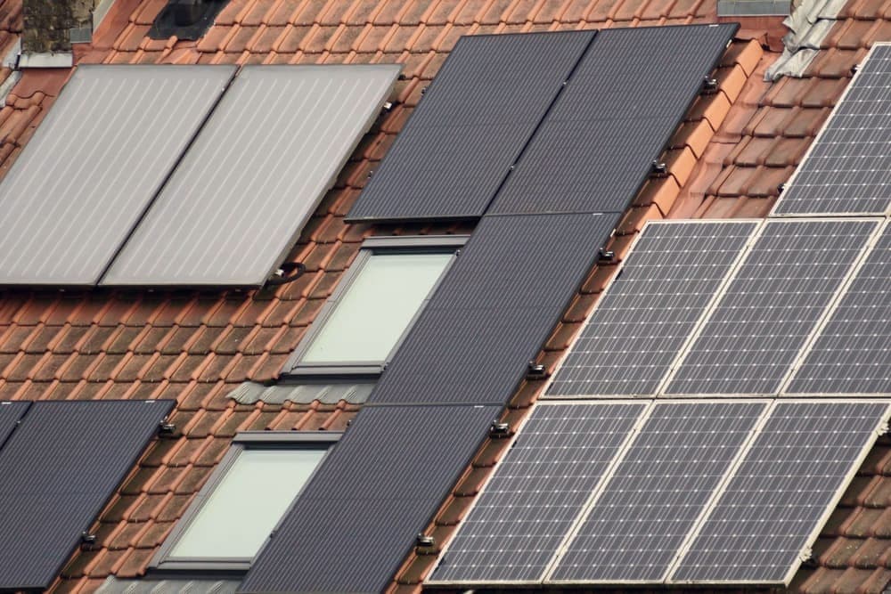 Solar collector panels mounted on a roof